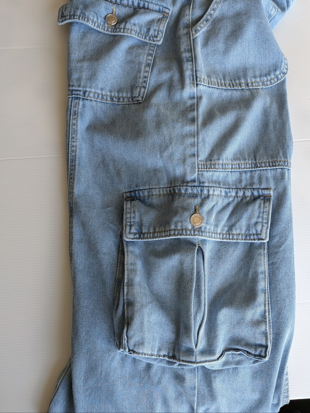 Light Blue Wide Leg Denim Cargo Jeans Junios 5/27 - Picture 10 of 11